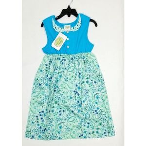 Emerald August Girls Blue Floral Sleeveless Dress
